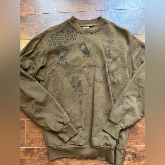 Los Angeles Apparel Cotton 14 Heavy Fleece Crew Neck Sweatshirt Olive Green - Picture 1 of 7